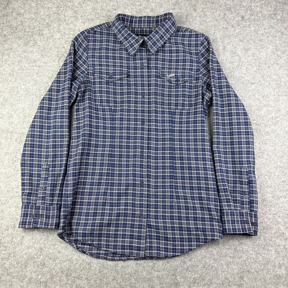 Outback Trading Co Flannel Shirt Womens M Blue Plaid Button Hiking Camp Outdoors - Picture 2 of 13
